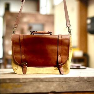 Brown and suede Tan Leather Messenger Bag
